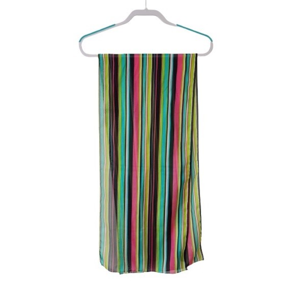 Cejon Accessories - Cejon Accessories Womens Rectangular Scarf Green Black Pink White Stripes 13x60